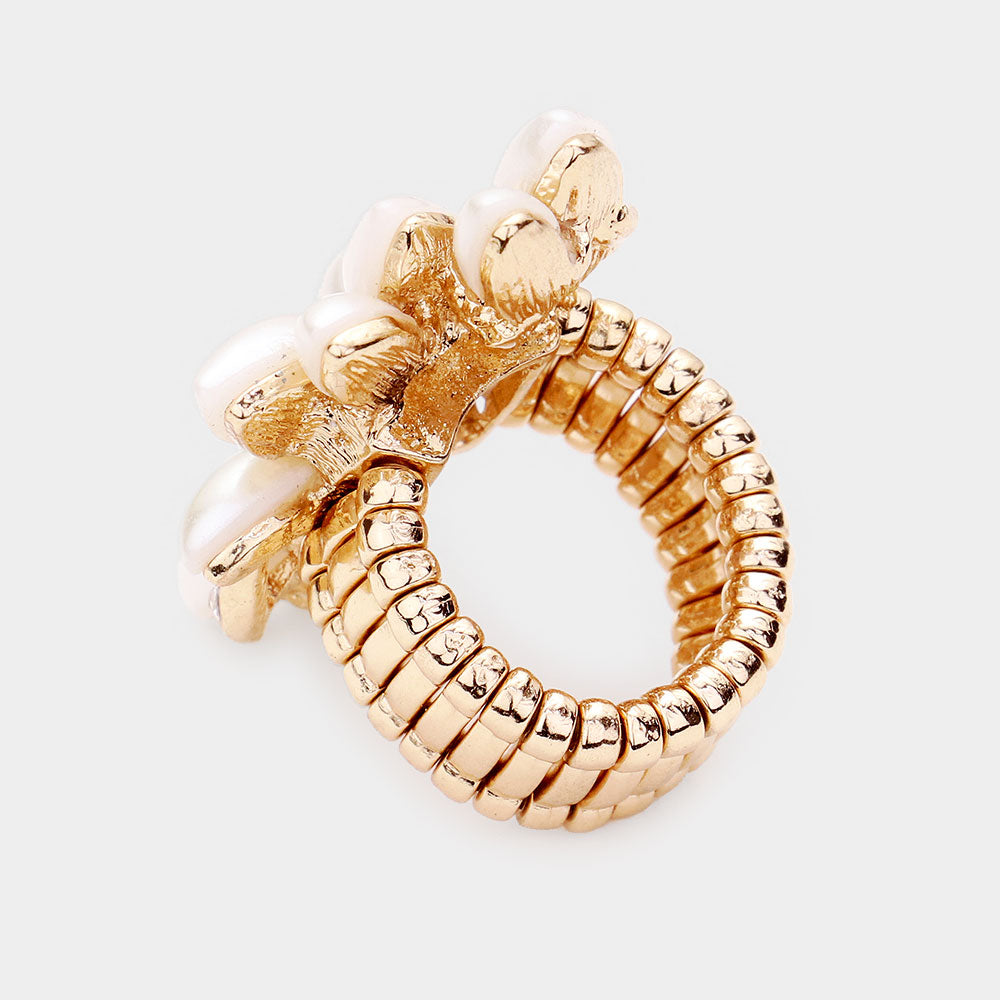 Cluster Gold & Cream Pearl Stretch Ring