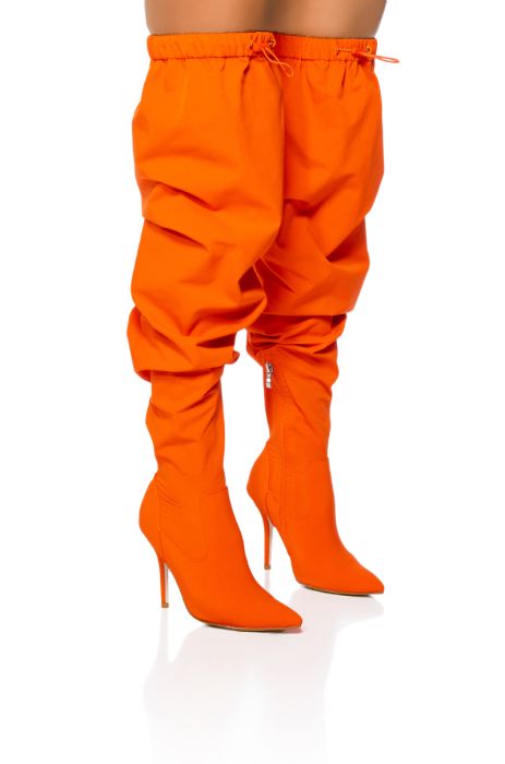 AZALEA WANG Orange Slouchy Thigh High Boots