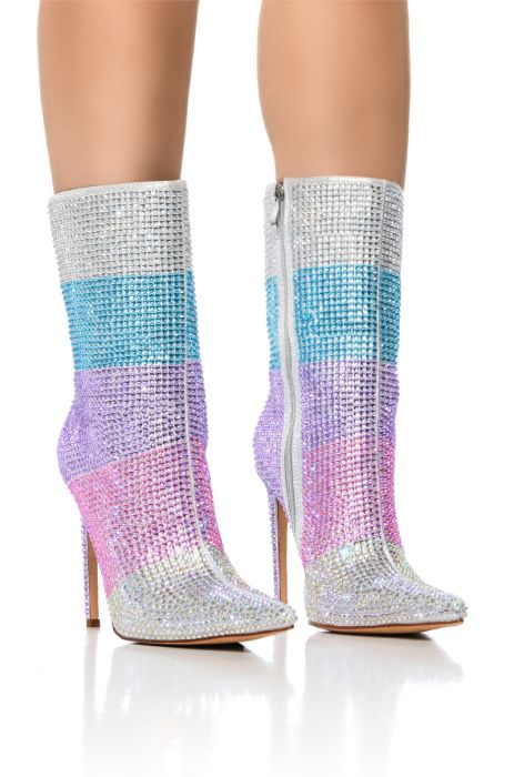 AZALEA WANG Embellished Rhinestone Shimmery High Heel Boots