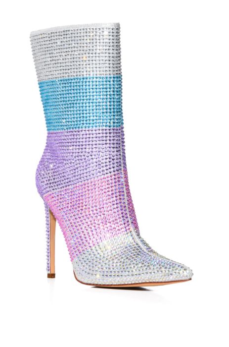 AZALEA WANG Embellished Rhinestone Shimmery High Heel Boots