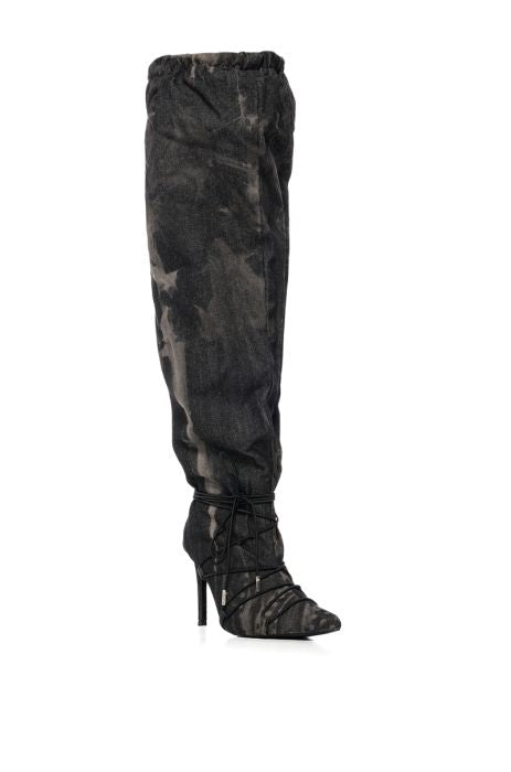 AZALEA WANG Grey Acid Wash Denim Slouchy Boot