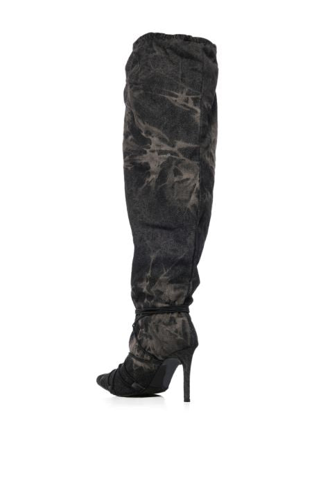 AZALEA WANG Grey Acid Wash Denim Slouchy Boot