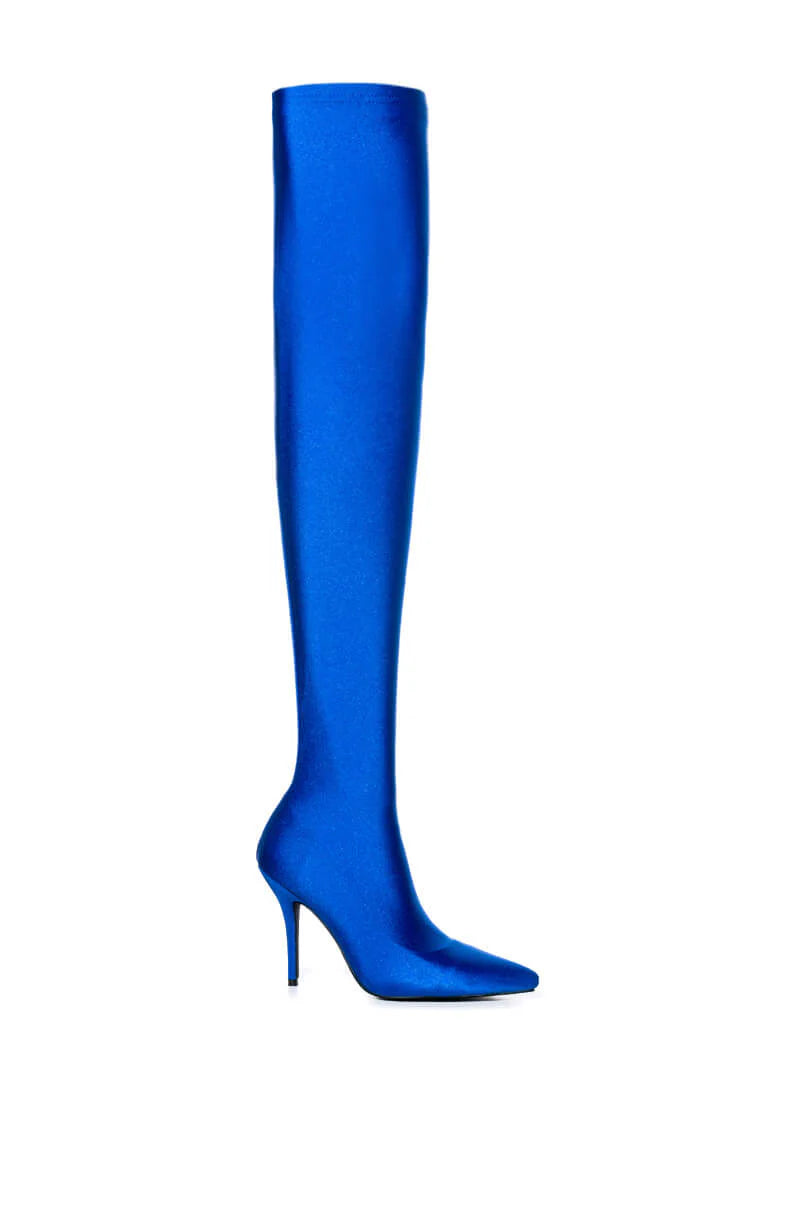 Azalea Wang Electric Blue Thigh High Stretch Boots