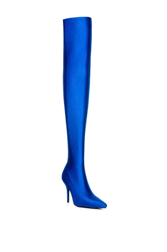 Azalea Wang Electric Blue Thigh High Stretch Boots