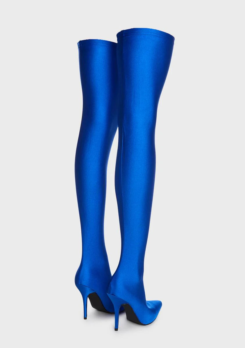 Azalea Wang Electric Blue Thigh High Stretch Boots