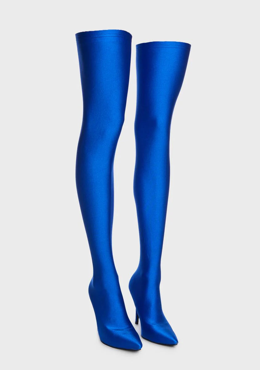 Azalea Wang Electric Blue Thigh High Stretch Boots