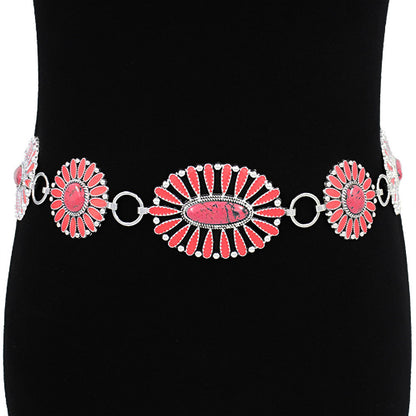 Boho Vintage Western Oval Concho Chain Statement Belt