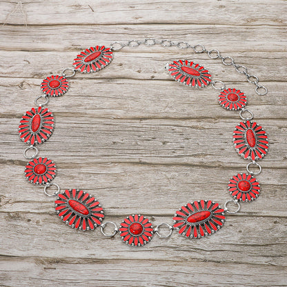 Boho Vintage Western Oval Concho Chain Statement Belt