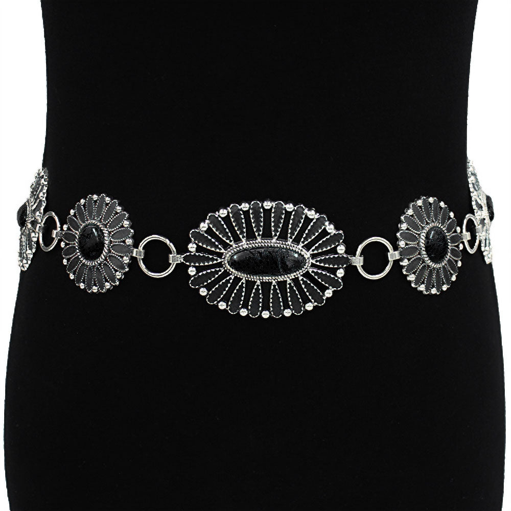 Boho Vintage Western Oval Concho Chain Statement Belt