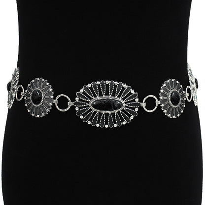 Boho Vintage Western Oval Concho Chain Statement Belt