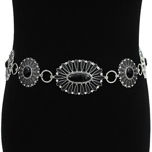 Boho Vintage Western Oval Concho Chain Statement Belt