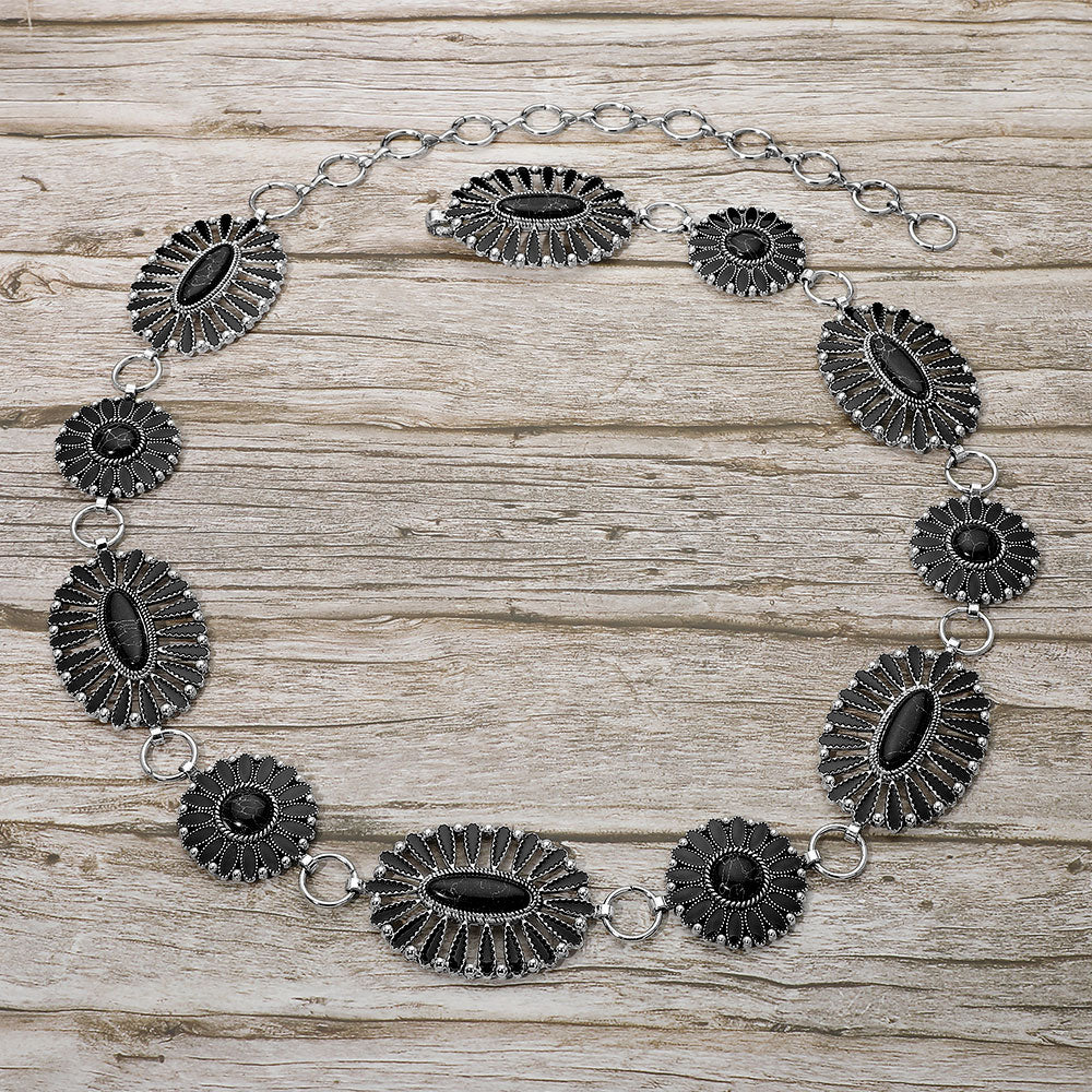 Boho Vintage Western Oval Concho Chain Statement Belt