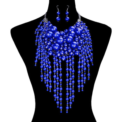 5 Multi Pearl Fringe Statement Necklace