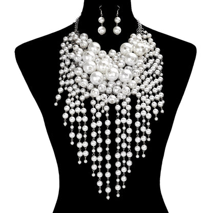 5 Multi Pearl Fringe Statement Necklace