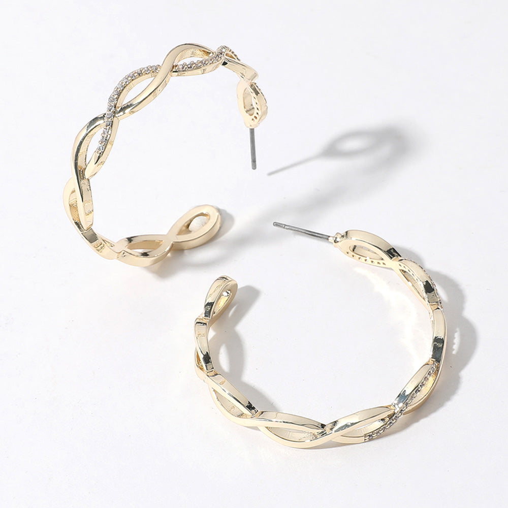 14K Gold Plated CZ Stone Paved Twisted Hoop Earrings