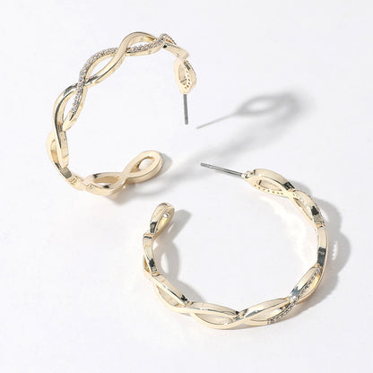 14K Gold Plated CZ Stone Paved Twisted Hoop Earrings