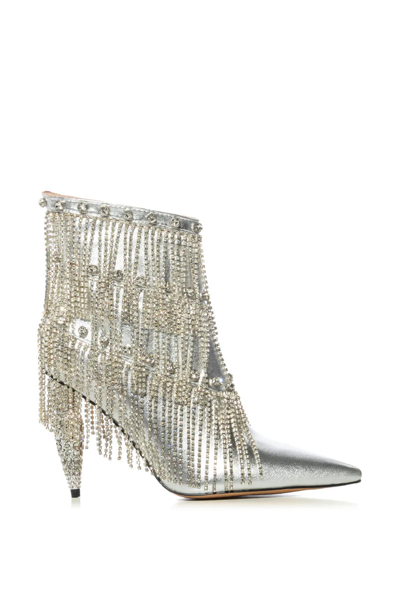 AZALEA WANG Dripping Diamonds Silver Fringe Bootie