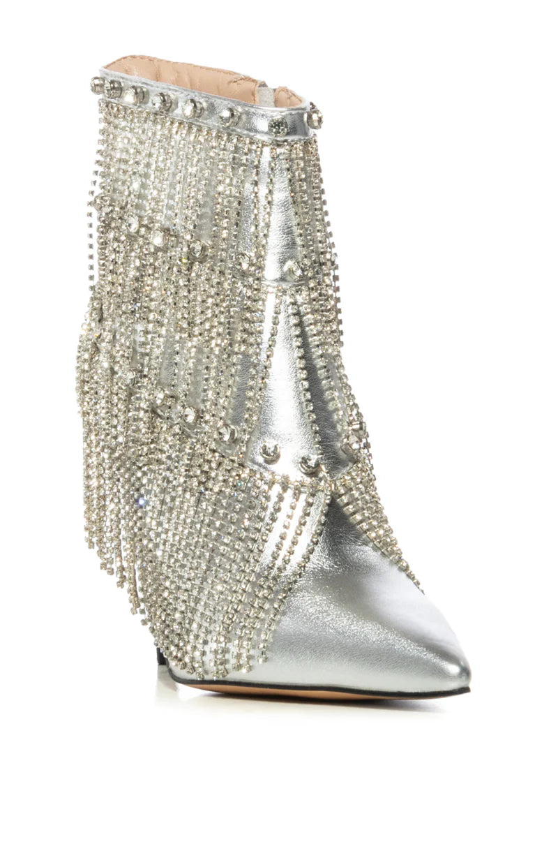 AZALEA WANG Dripping Diamonds Silver Fringe Bootie