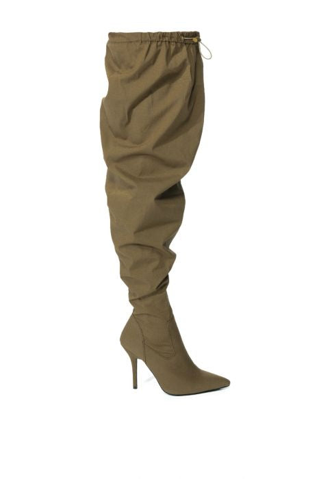 AZALEA WANG Khaki Slouchy Thigh High Boots