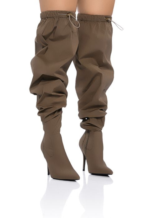 AZALEA WANG Khaki Slouchy Thigh High Boots