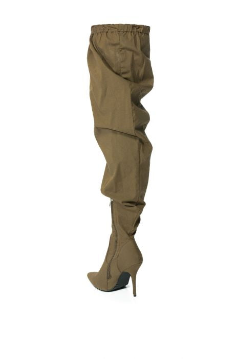 AZALEA WANG Khaki Slouchy Thigh High Boots