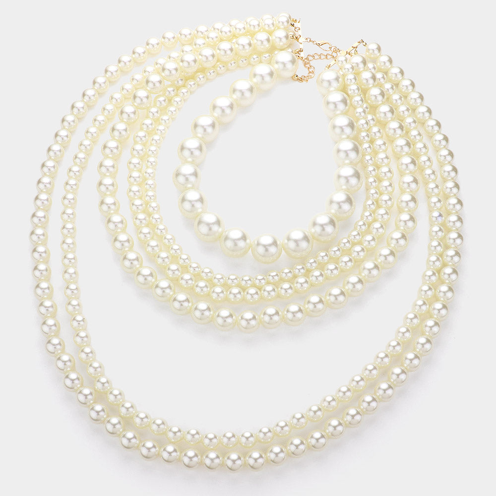 1 Cream Pearl Multi Layered Long Statement Necklace