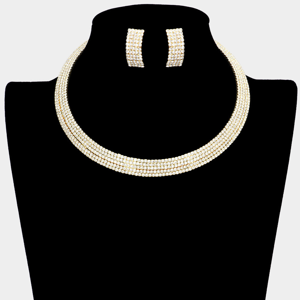 5 Rows Rhinestone Pave Choker Necklace