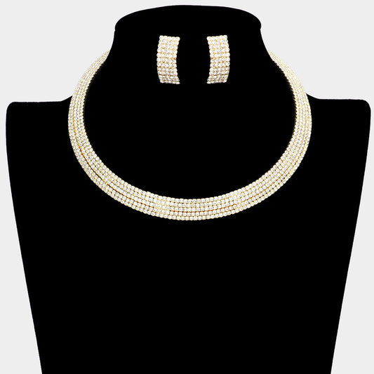 5 Rows Rhinestone Pave Choker Necklace