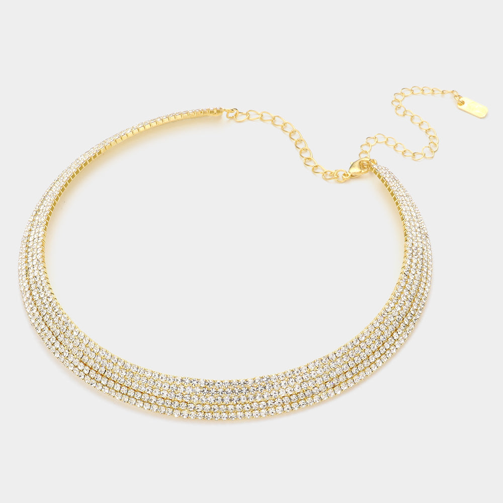 5 Rows Rhinestone Pave Choker Necklace