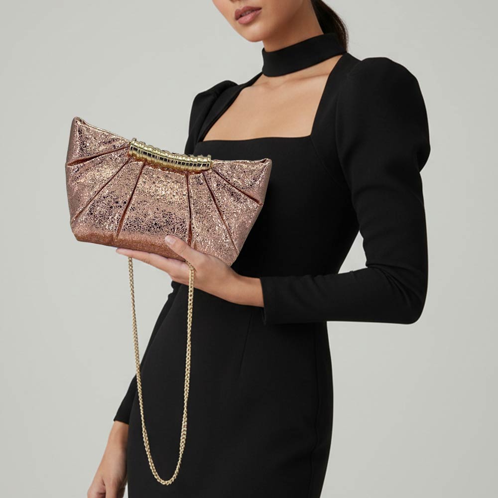 Ally Pleated Metallic Sparkle Evening Clutch Crossbody Bag