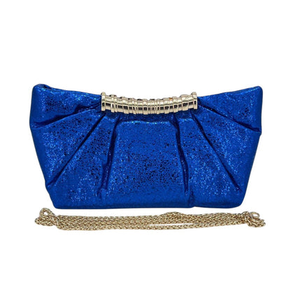 Ally Pleated Metallic Sparkle Evening Clutch Crossbody Bag