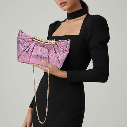 Ally Pleated Metallic Sparkle Evening Clutch Crossbody Bag