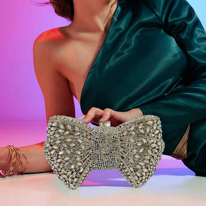 Ari Crystal Rhinestone Embellished Bow Evening Clutch Bag