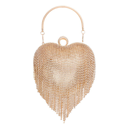 Aqa Rhinestone Fringe Heart Evening Bag