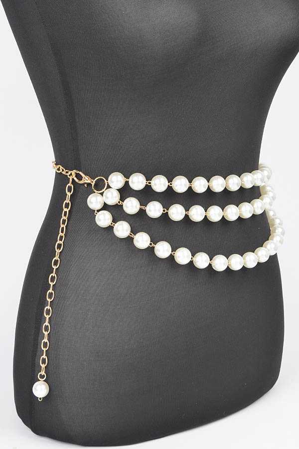 Aaliyah Draped Pearl Station Chain Statement Belt