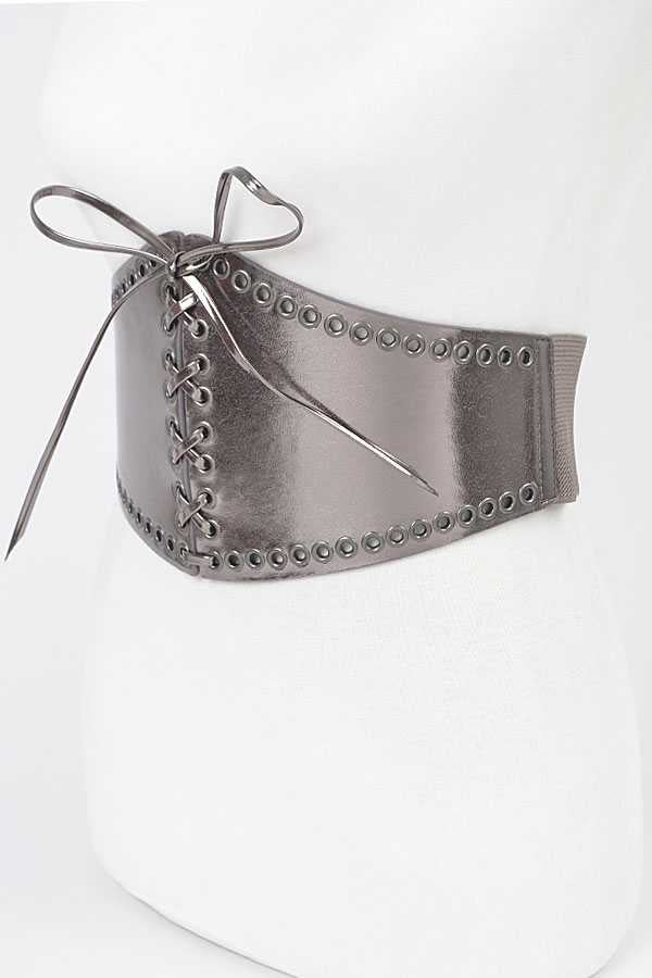 Lace Up Metallic Corset Statement Belt