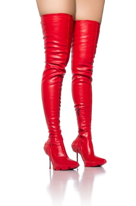 Azalea Wang Red Avant-Garde Thigh High Stiletto Boot