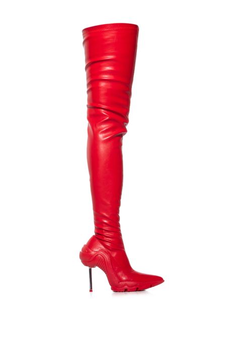 Azalea Wang Red Avant-Garde Thigh High Stiletto Boot