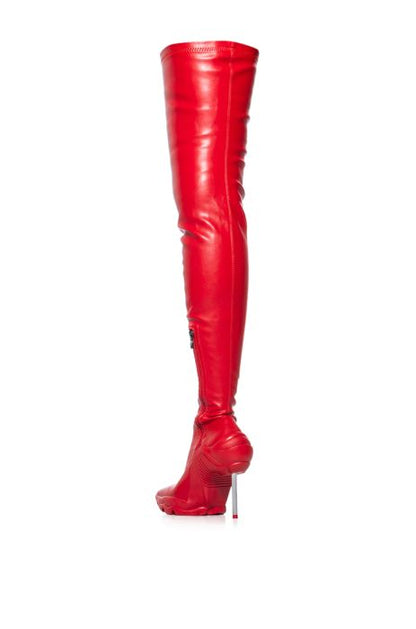 Azalea Wang Red Avant-Garde Thigh High Stiletto Boot