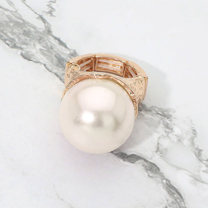 Gold Oversized Pearl Statement Stretch Ring
