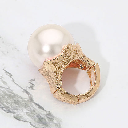 Gold Oversized Pearl Statement Stretch Ring