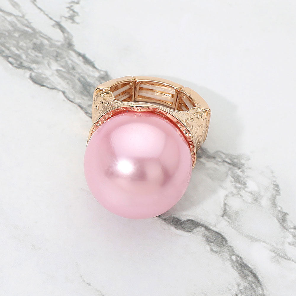 Gold Oversized Pearl Statement Stretch Ring