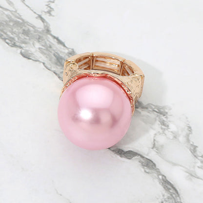 Gold Oversized Pearl Statement Stretch Ring