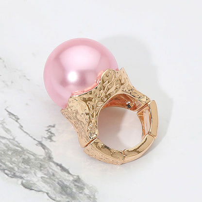Gold Oversized Pearl Statement Stretch Ring