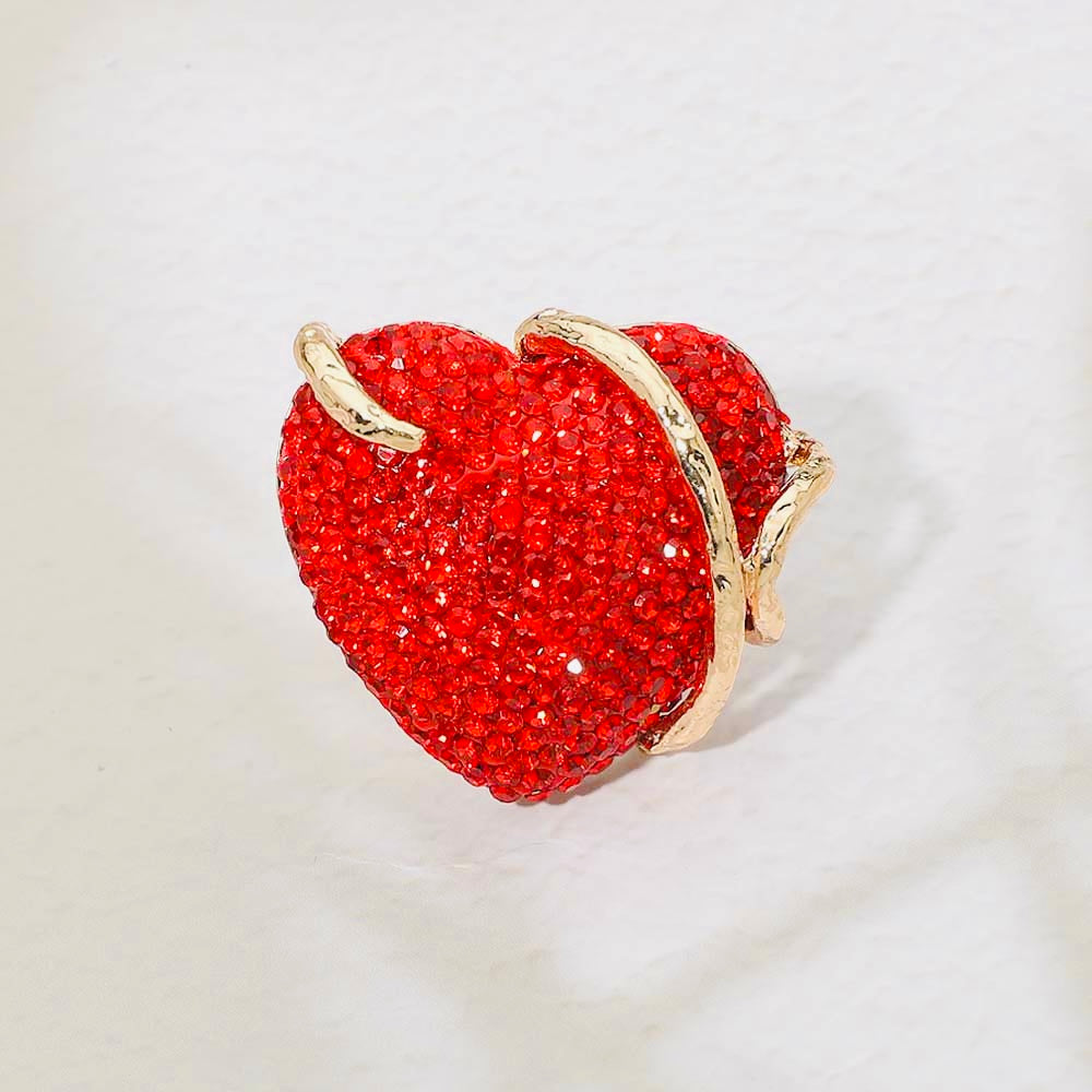 Adjustable Rhinestone Heart Cocktail Ring
