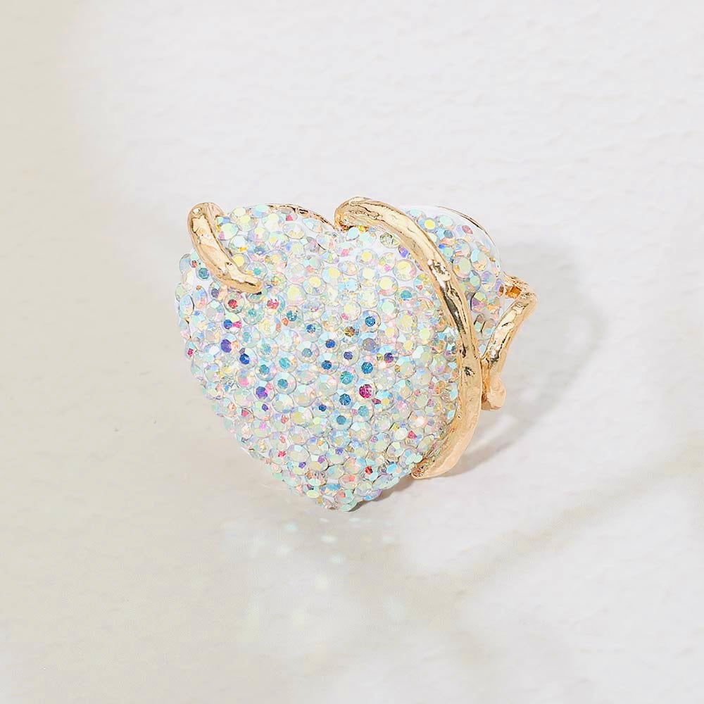 Adjustable Rhinestone Heart Cocktail Ring