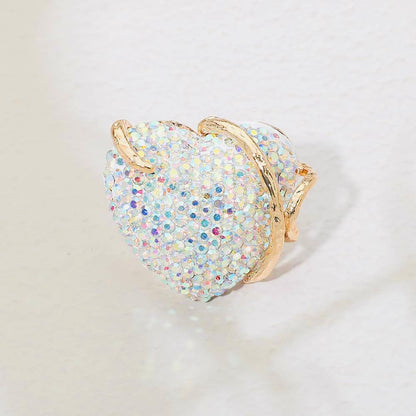 Adjustable Rhinestone Heart Cocktail Ring