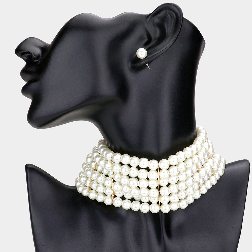 2 Cream Pearl Choker Statement Necklace