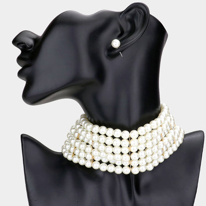2 Cream Pearl Choker Statement Necklace