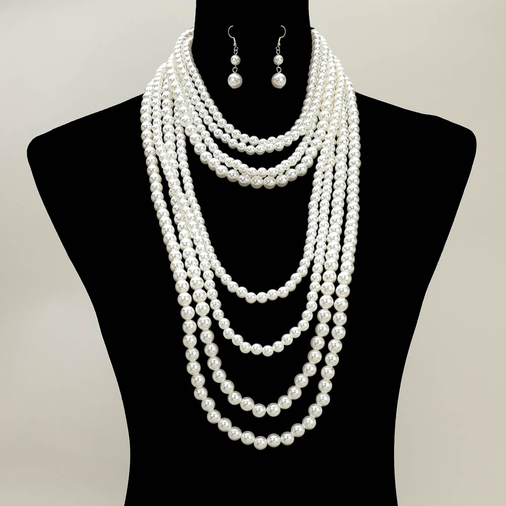 2 PC Dramatic Pearl Statement Necklace